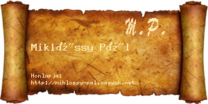 Miklóssy Pál névjegykártya
